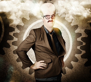 Thinking businessman with big brain