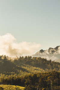 Misty mountain peaks