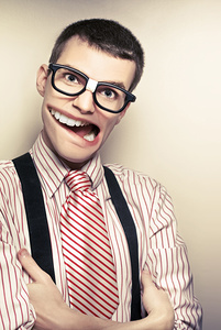 Funny Retro Male Nerd With Big Mouth On Copyspace 