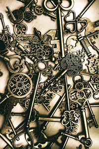 Vintage keys on wooden table