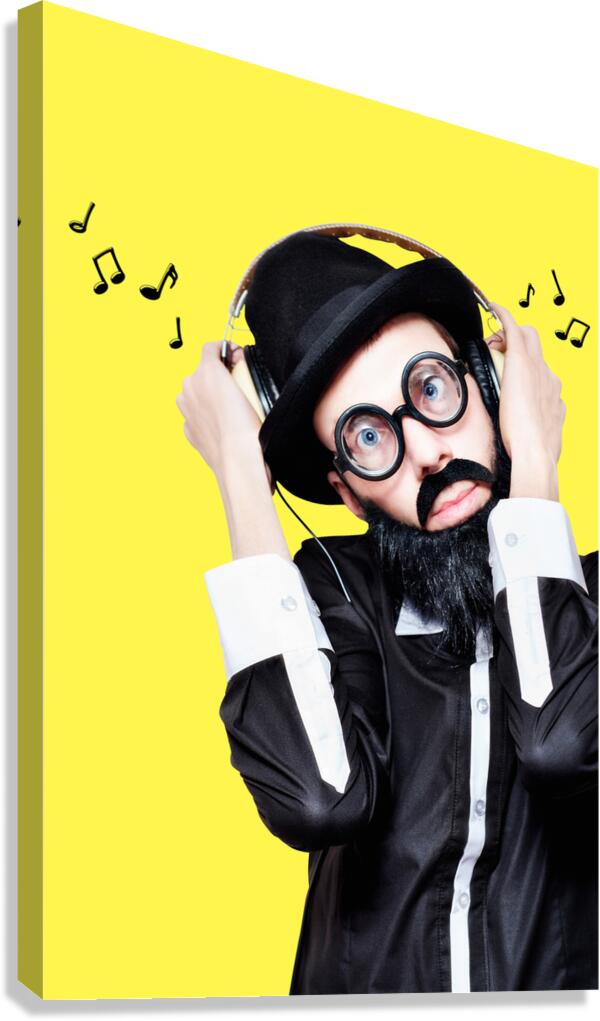 Funny Man Wearing Headphone On White Background Canvas Print