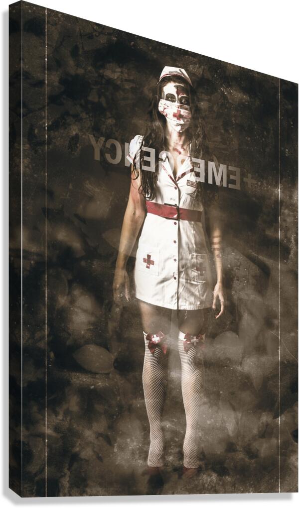 Insane emergency room nurse at ER glass doors Canvas Print